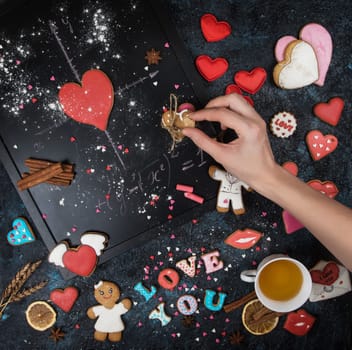 Math, gingerbreads , formula of love. Gingerbreads for Valentines Day or wedding theme.