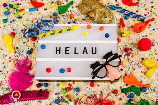 Light box with letters - Helau - with confetti and party articles