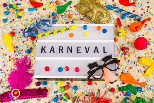 Light box with letters - Carnival - with confetti and party items