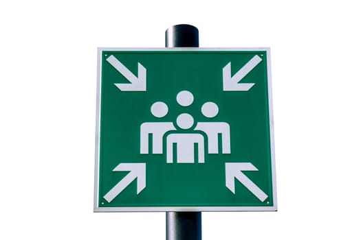 Green sign collection point exposed on white background