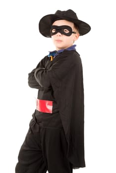 Young boy posing with costume isolated in white