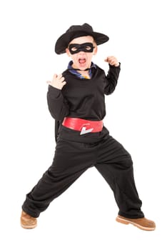 Young boy posing with costume isolated in white