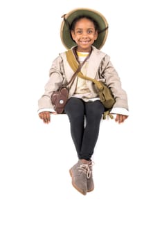 Young girl with Safari clothes isolated in white