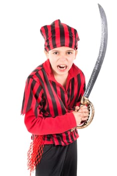 Young boy in pirate costume for Halloween