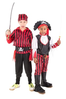 Young boys in pirate costumes for Halloween