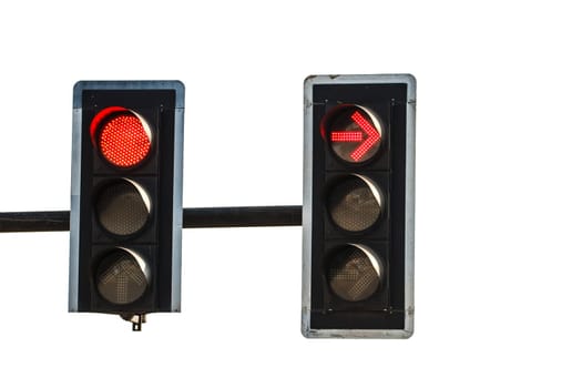 Red color on the traffic light  on white background
