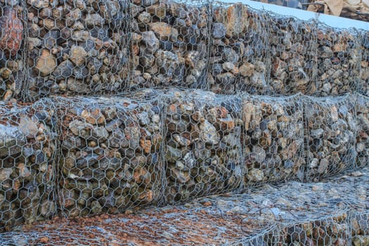 Rock breakwater, Cobble stone mole in sea
