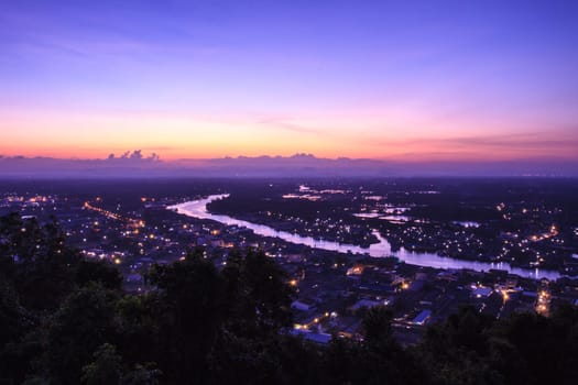 Beautiful fishing villages near mountain and sunset