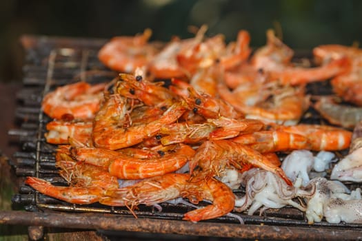 Assorted delicious grilled meat.over the coals on a barbecue