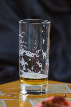 close up Glass of light beer on background