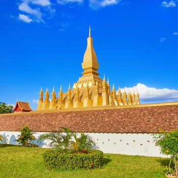 Beautiful view of the Pha That temple. Vientiane, Laos