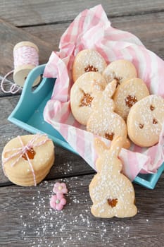 Folded places with jam and icing sugar for Easter