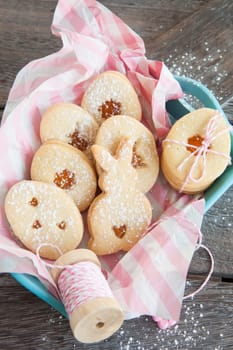Folded places with jam and icing sugar for Easter