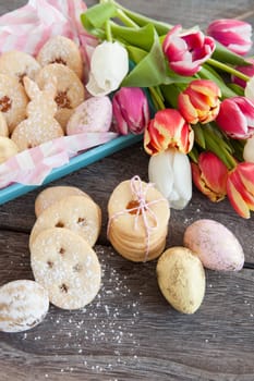 Folded places with jam and icing sugar for Easter