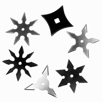 Different shapes of shurikens isolated on white background.