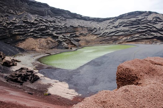 The Green Lagoon - Lago Verde near El Golfo - Lanzarote, Canary Islands, Spain