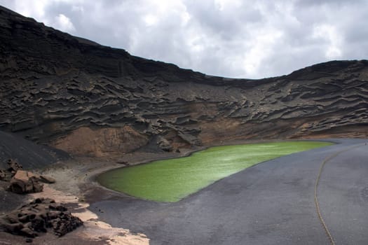 The Green Lagoon - Lago Verde near El Golfo - Lanzarote, Canary Islands, Spain