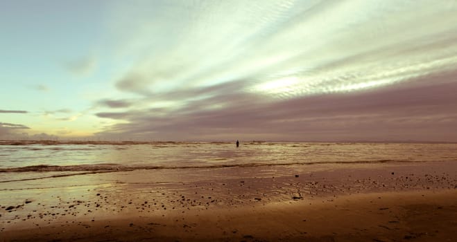 Sunset on Crosby Beach in winter - Crosby, Liverpool, United Kingdom