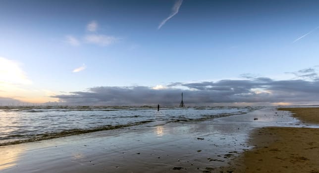 Sunset on Crosby Beach in winter - Crosby, Liverpool, United Kingdom