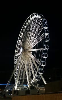 The Echo Wheel of Liverpool / Liverpool Eye by night - Keel Wharf waterfront of the River Mersey, Liverpool, United Kingdom on 26th December 2017