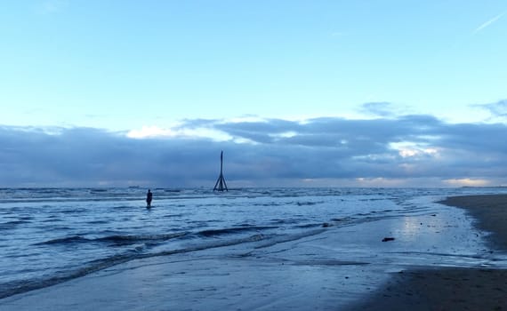 Sunset on Crosby Beach in winter - Crosby, Liverpool, United Kingdom