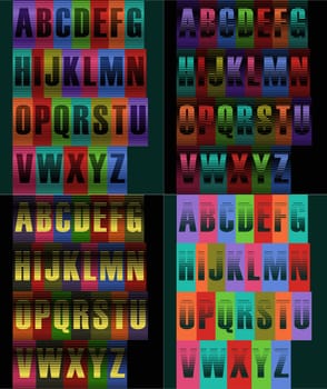 Striped artistic alphabets. Unusual fonts. Striped background. illustration