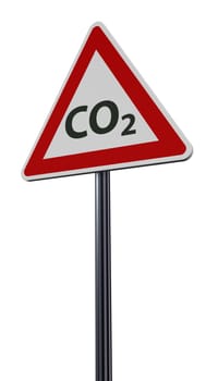 carbon dioxide - symbol on traffic sign on white background - 3d rendering