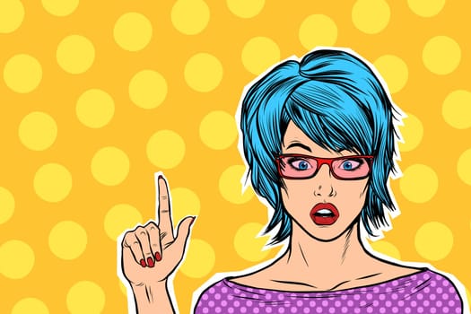 pop art kitsch woman points retro vector illustration