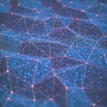 3D illustration, abstract background, technology concept. Binary surfaces interconnected by connections to data points.