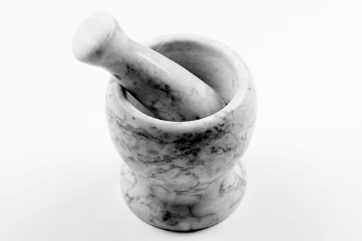Mortar from gray marble is on white background.