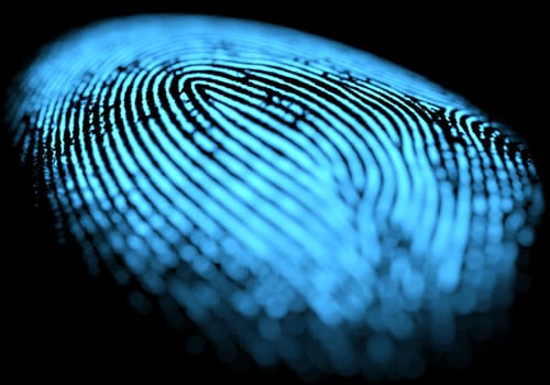 3D illustration. 3D holographic fingerprint on black background