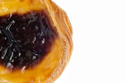 Close up Egg Tarts or pasteis de nata isolated on white background. Typical portuguese sweet