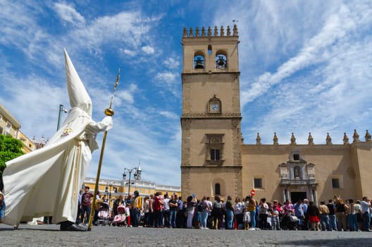 Badajoz Spain monday. april .16. 2017. Brotherhood and Brotherhood of the Sacred Resurrection of Our Lord Jesus Christ, Most Holy Christ of Charity in his Judgment and Holy Mary of the Dawn, Mother of the Church