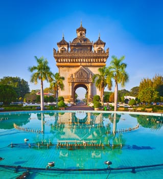 Patuxay monument or Gate of Triumph in Vientiane, Laos