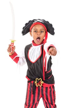 Young boy in pirate costume for Halloween