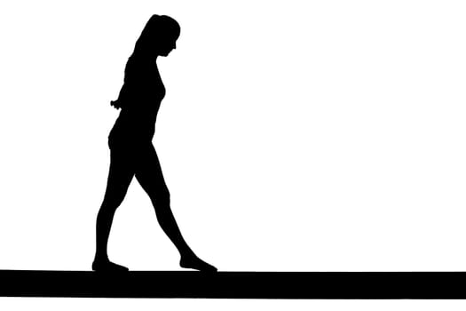 Girl on a bar as a silhouette in black / white