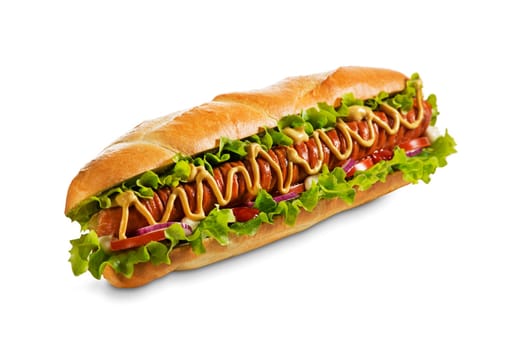 Hot dog grill with mustard isolated on white background.