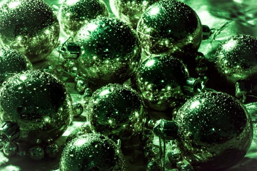 Silver spheres and pearls texture as Christmas decoration.