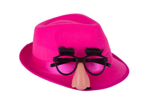 Neon-colored felt hat exposed on a white background