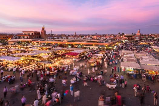 Jamaa el Fna market square, Marrakesh, Morocco, north Africa. Jemaa el-Fnaa, Djema el-Fna or Djemaa el-Fnaa is a famous square and market place in Marrakesh's medina quarter.