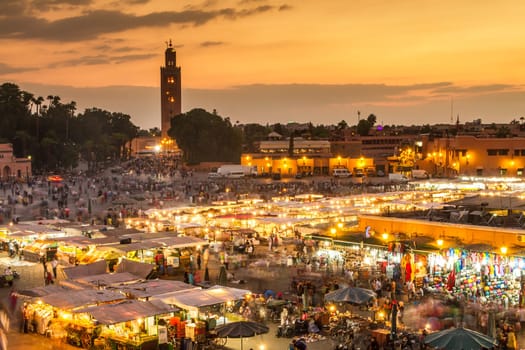 Jamaa el Fna market square, Marrakesh, Morocco, north Africa. Jemaa el-Fnaa, Djema el-Fna or Djemaa el-Fnaa is a famous square and market place in Marrakesh's medina quarter.