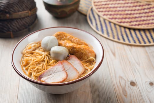 Curry Laksa which is a popular traditional spicy noodle soup from the culture in Malaysia.