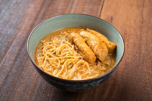 Hot and spicy Malaysian Curry Noodle or laksa mee, Malaysia cuisine.