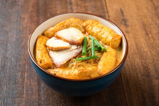 Hot and spicy Curry Noodles. A popular traditional spicy cuisine in Malaysia and Singapore.