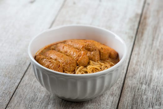 Hot and spicy Malaysian Curry Noodle or laksa mee. Malaysia food.