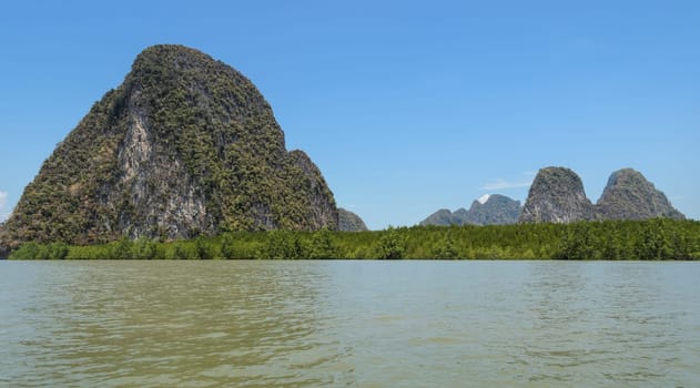 Landscapes of limestone island with mangrove forest in Phang Nga Bay National Park, Thailand