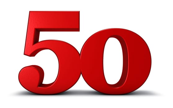 the number fifty on white background - 3d rendering