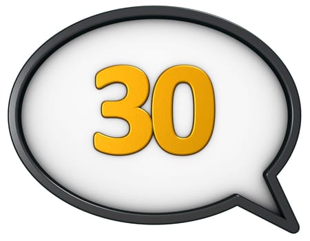 the number thirty in a speech bubble - 3d rendering
