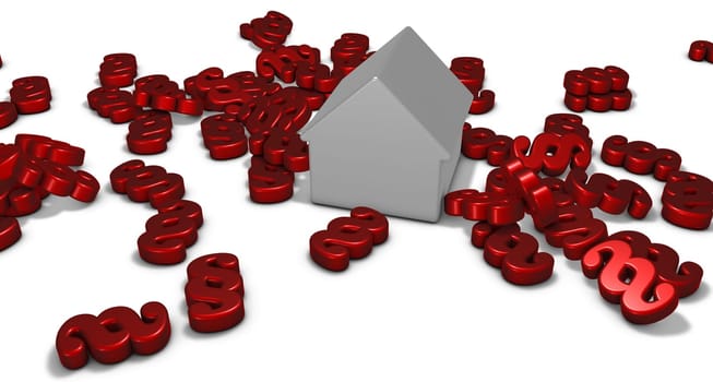 paragraph symbols and model of a house -3d illustration