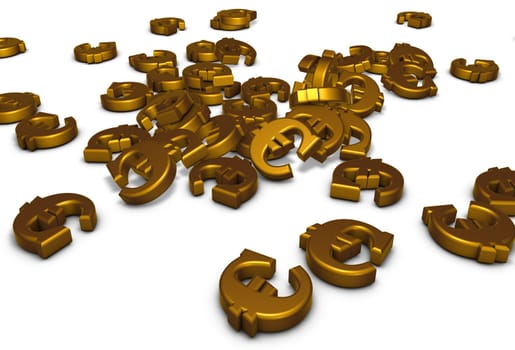 many euro symbols lie on white area - 3d rendering